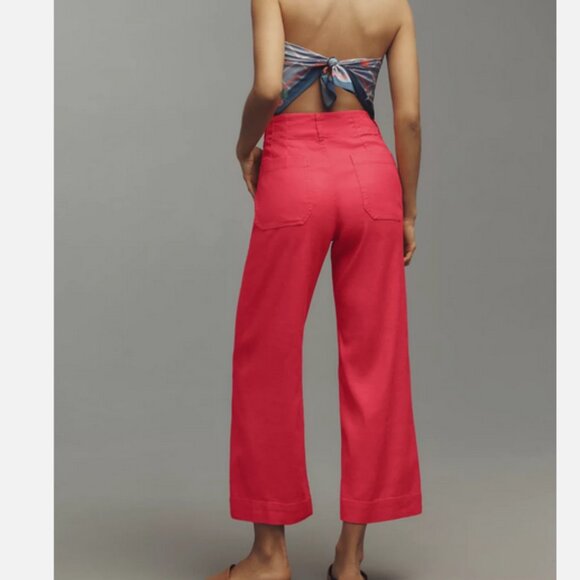 Anthropologie Maeve The Colette Linen Blend Crop Wide-Leg Pants 18W NWT Pink 18 - Picture 6 of 6